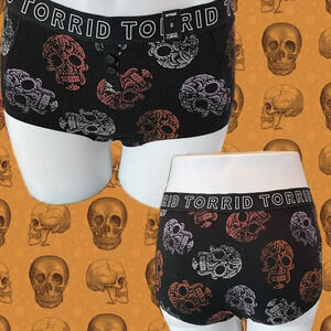 Torrid 0 Metallic Color Skull Print Elastic Waistband Cotton Boyshort Panties